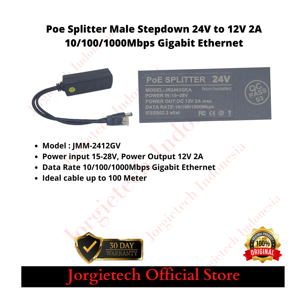 PoE Splitter 24V Power Over Ethernet Adaptor 24V Stepdown 12V Gigabit