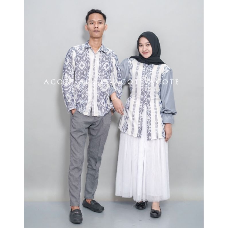 ACOTE BAJU TENUN SET RANIA WHITE ATASAN ROK TUTU DAN KEMEJA TENUN