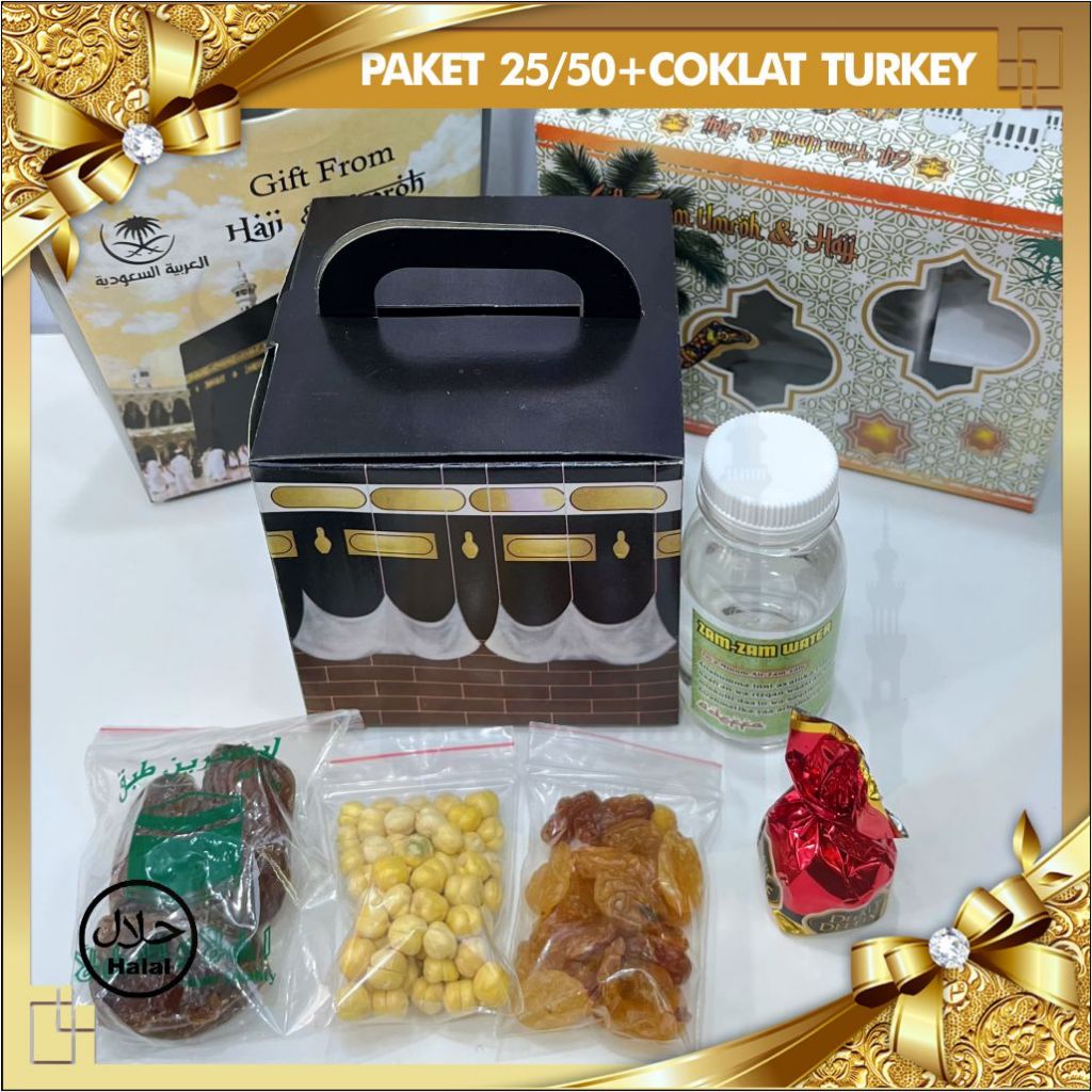

Paket 25/50Box HEMAT Oleh oleh Haji Umroh Murah dan Lengkap Air zamzam dan Coklat