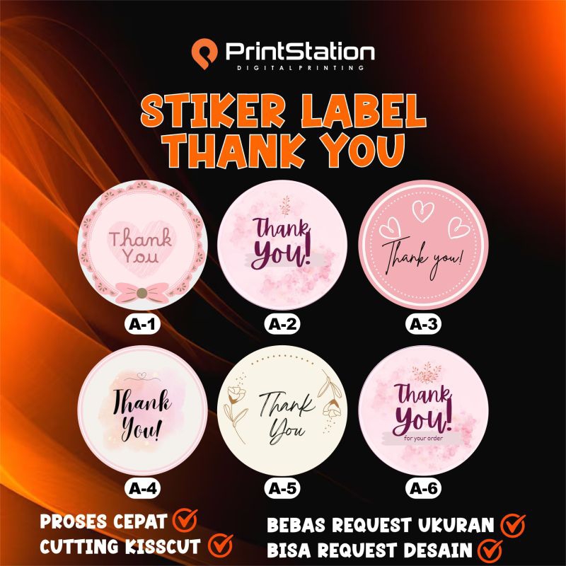 

STICKER STIKER PRINT LABEL PRODUK CUTING " THANK YOU " UKURAN A3