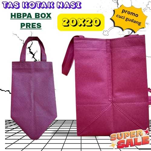 

HBPA BOX PRESS Untuk Uk Dus (20x20) GSM 75 HARGA PER PCS Tas Spunbond / Goodie bag/ Tas Besek