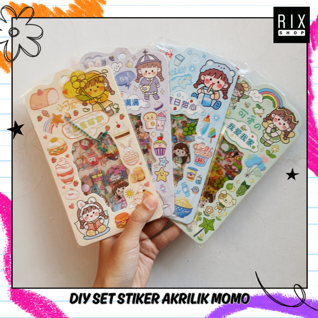 

RIX DIY Set Stiker Gantungan Akrilik Momo - Membuat Gantungan Kunci Stiker Korea Transparan Anti Air