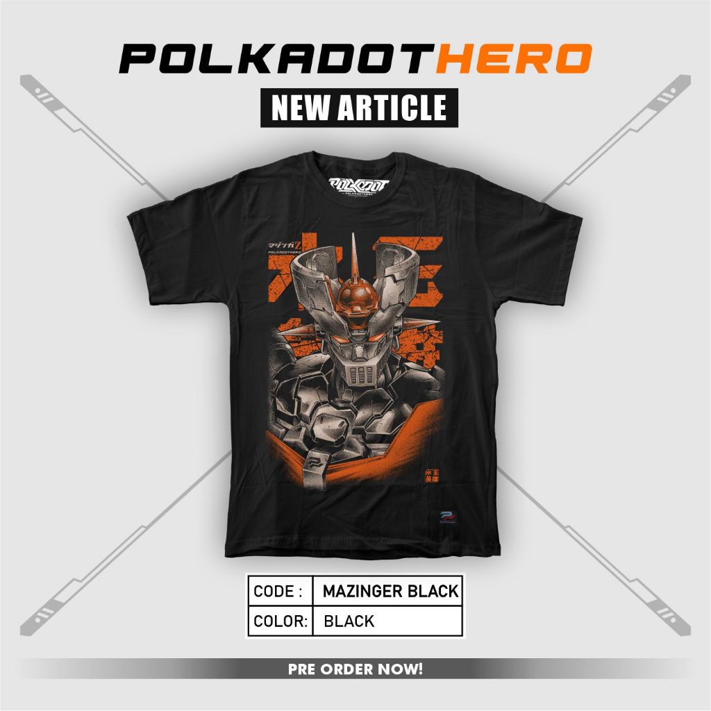 POLKADOT HERO KAOS PRIA MAZINGER HITAM | COTTON COMBED 24S | KAOS NOSTALGIA | KAOS ROBOT | KAOS HITA