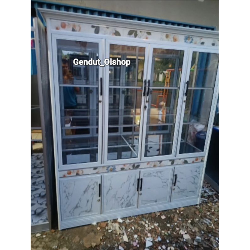 (Khusus wilayah Kota Palembang) Lemari Hias 4pintu & 3pintu ACP Kaca Aluminium Tiang Warna (Bisa Req