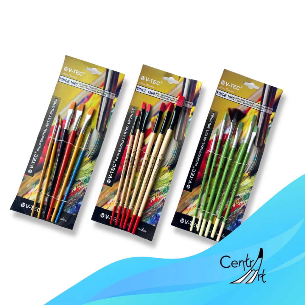 

Vtec kuas lukis set acrylic/ watercolor/ oil set flat round brush 6pcs