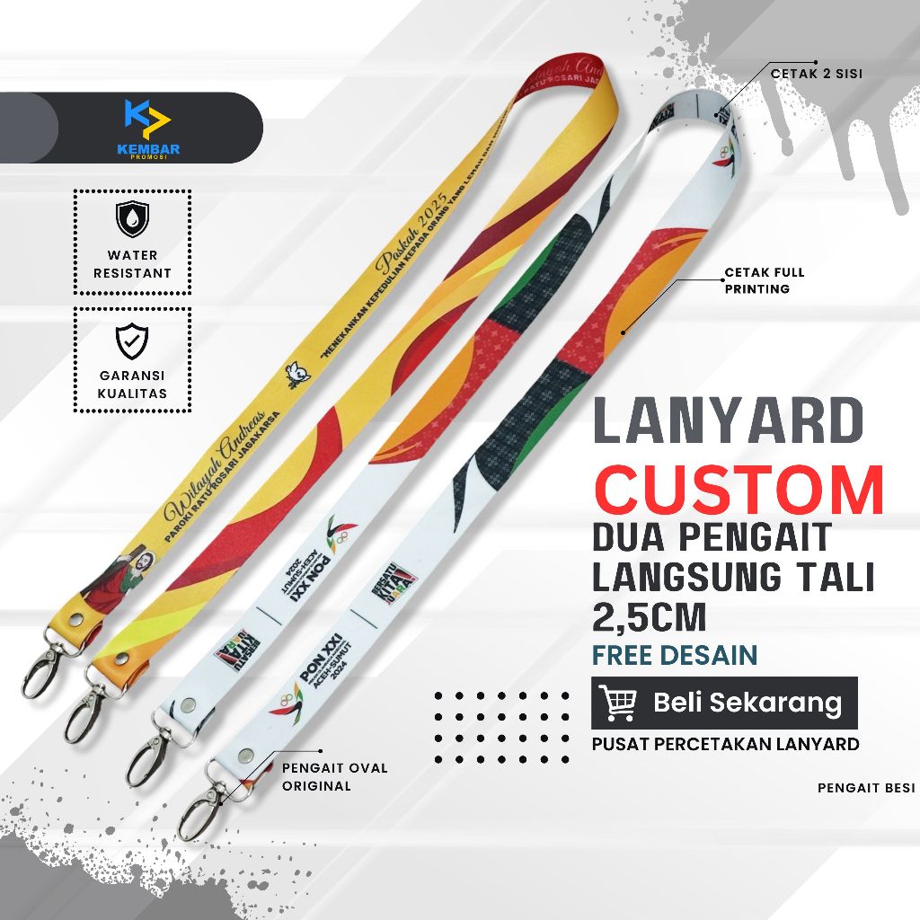 

Lanyard Custom Printing 2 Pengait Langsung | Pengait OVAL 2,5cm