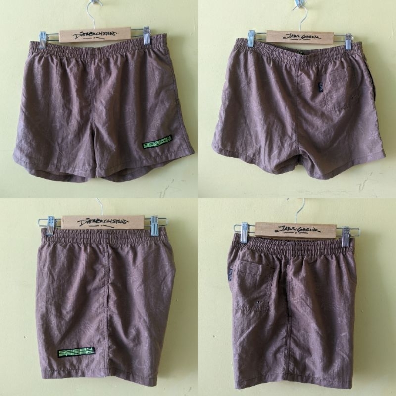 (Celana Branded) Vintage 90s Ocean Pasific Men's Abstract Full Print Graphic Art Brown Swim Shorts