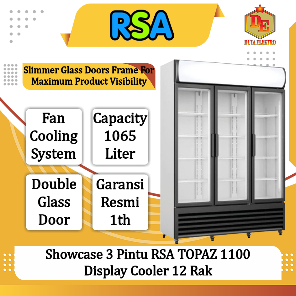 Showcase 3 Pintu RSA TOPAZ 1100 Display Cooler 12 Rak