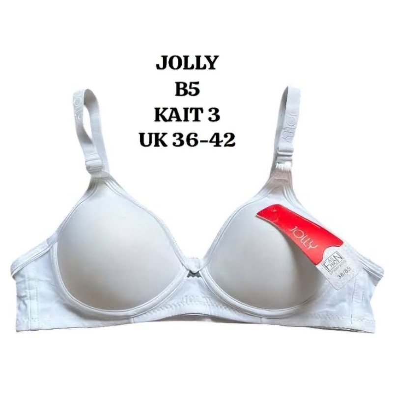 BH BRA PUTIH IMPORT JOLLY TANPA KAWAT CUP A5 NO 34-40 2KAIT | CUP B5 3KAIT 36-42 POLOS ADEM MELAR PA