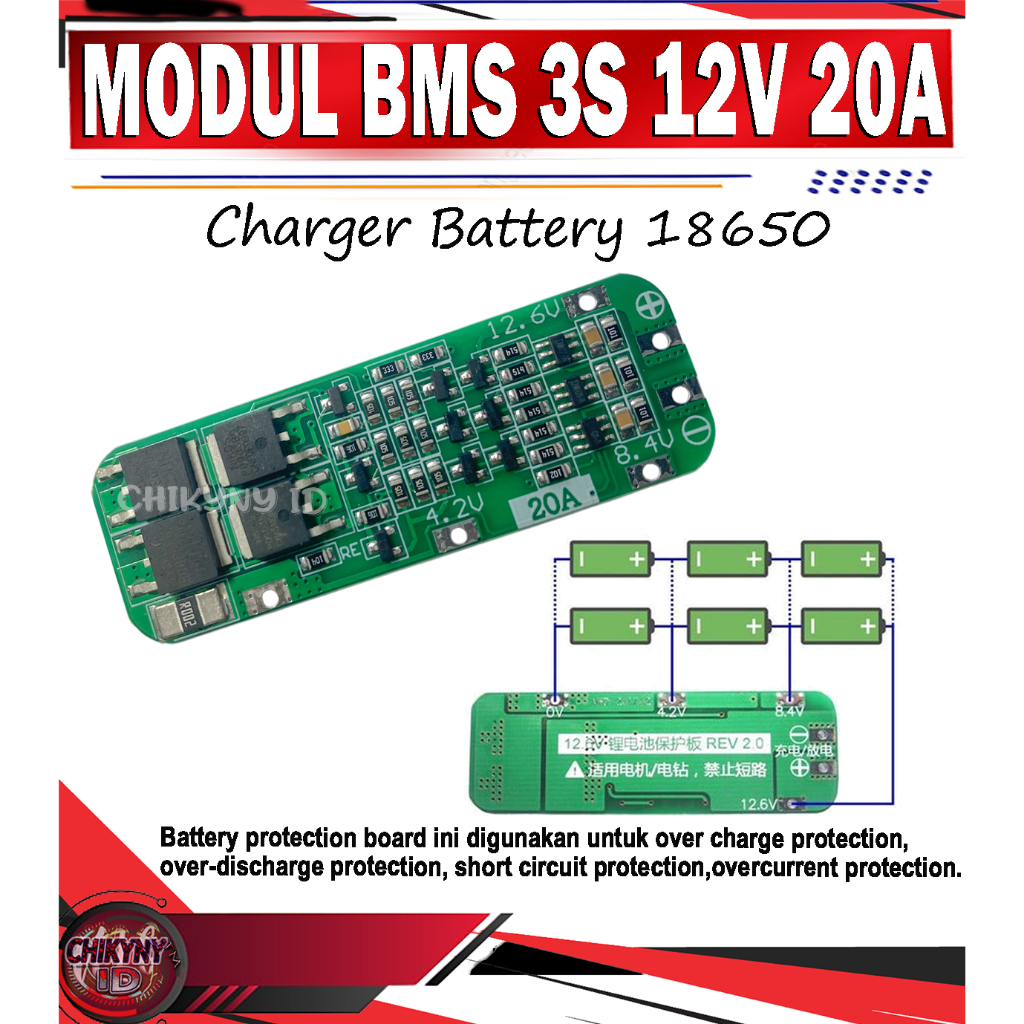 MODUL BMS 3S 12V 20A CHARGER BATTERY LI-ion LITHIUM 18650