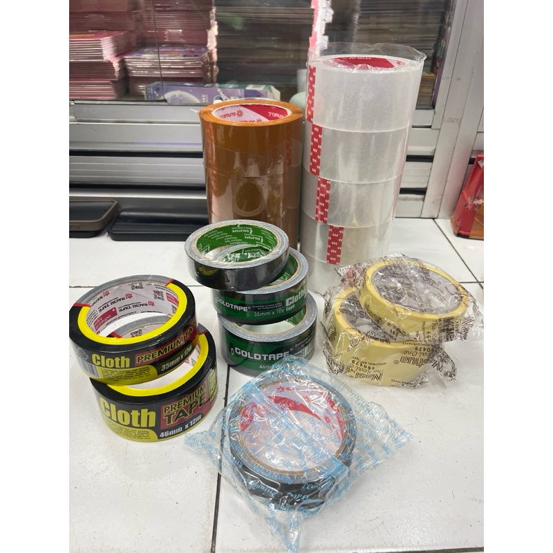 

Isolasi selotip plakban besar 48mm NACHI tape Cloth tape, coklat, bening, hitam dan kertas