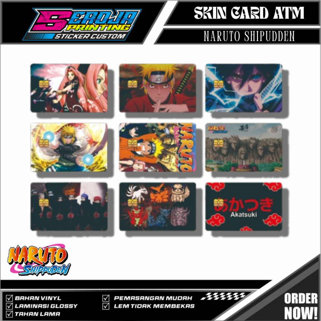

STICKER NARUTO SASUKE SAKURA PELINDUNG KARTU SKIN CARD ATM KARTU KREDIT DEBIT GARSKIN SIM KTP E-MONEY STIKER MOTIF NARUTO UZUMAKI SASUKE UCHIHA CLAN SAKURA LEM KUAT ANTI GORES