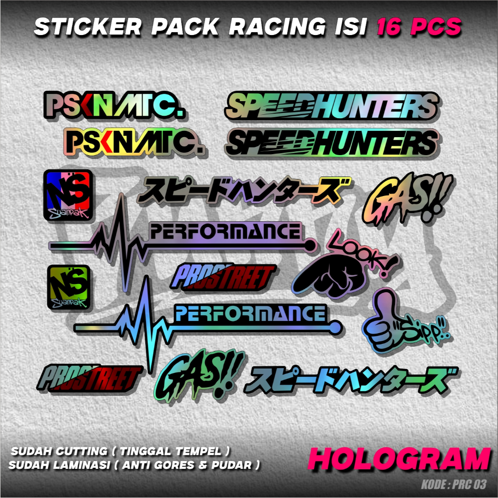 

16 Lembar Sticker Sponsor Racing / Sticker Sponsor / Sticker Motor / Sticker pack / Sticker Kecil2 cocok buat Motor Mobil Hp Laptop Helm Hologram Pelangi Vinyl Putih Bunny Decal PRC03
