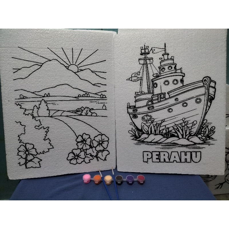 

set lukis Styrofoam ukuran jumbo 2pcs + cat 6pcs +kuas 2