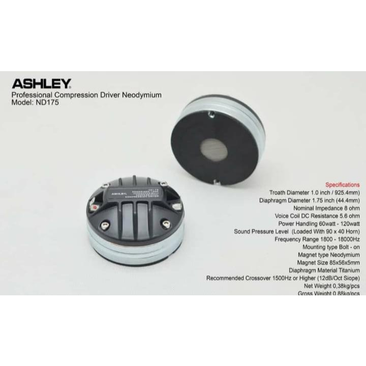 TWEETER DRIVER ASHLEY ND 175 COMPRESSION SPEAKER TWEETER ASHLEY ORIGINAL