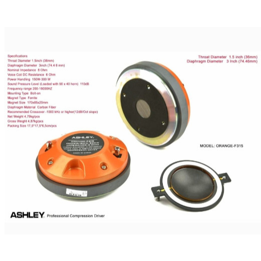 TWEETER DRIVER ASHLEY ORANGE F315 SPEAKER TWEETER ASHLEY ORANGE F 315 ORIGINAL