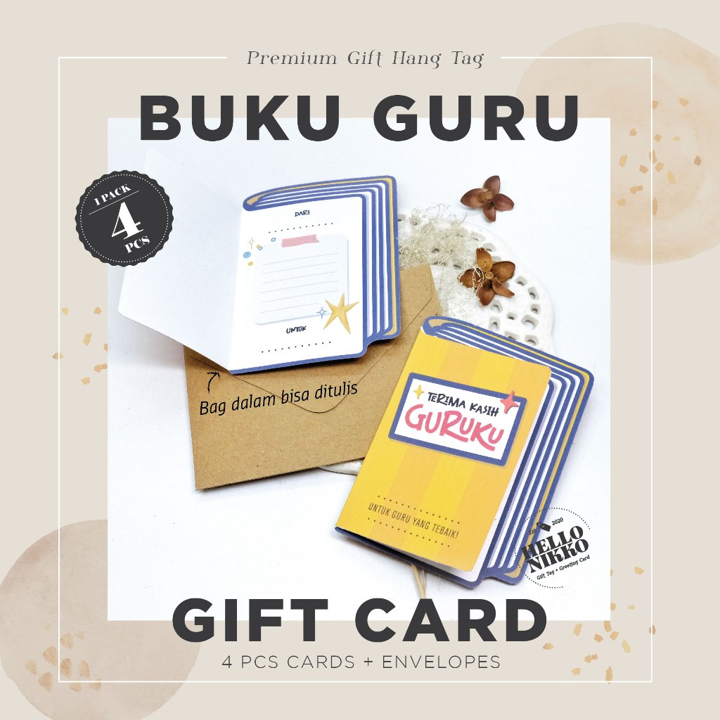 Kartu terima kasih guru mini card kartu bentuk buku dengan amplop- Hang tag kartu ucapan kado sticke