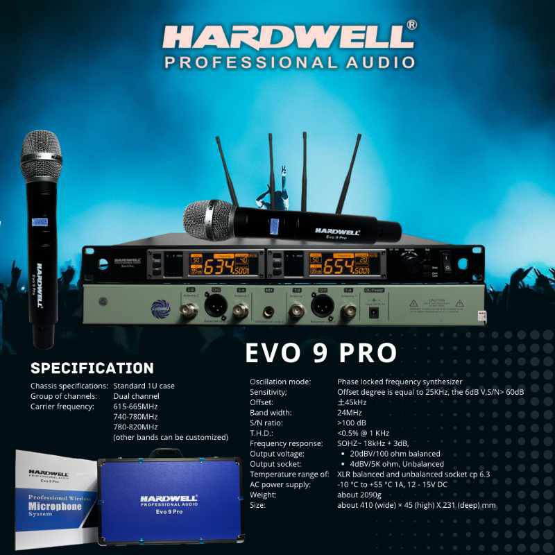 HARDWELL EVO 9 PRO | MICROPHON WIRELESS | MICROPHON HANDLE | MICROPHON KAROKE | PROFESIONAL AUDIO | 