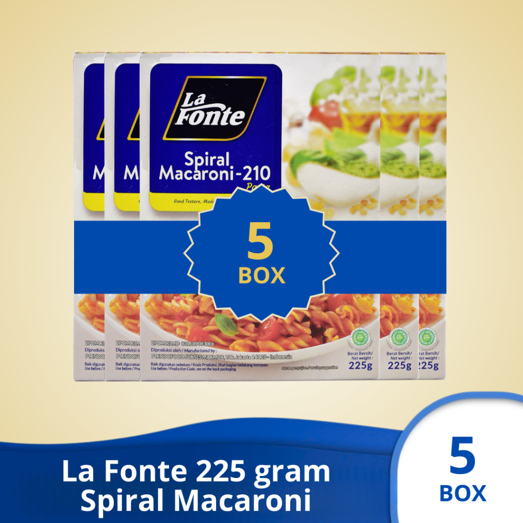 

(PAKET ISI 5) LA FONTE SPIRAL MACARONI Pasta Instan 225 gram x 5 box