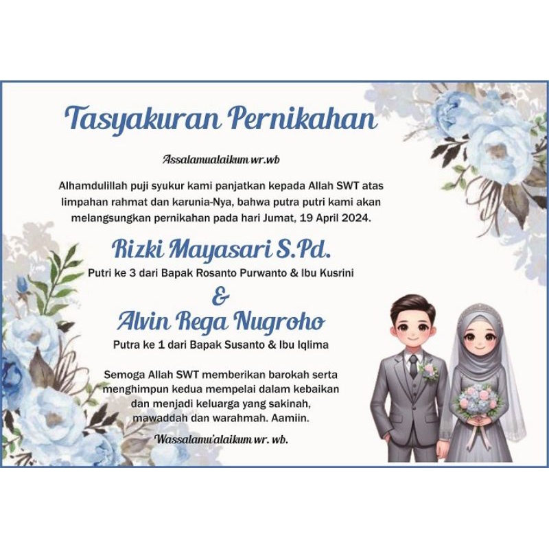 Kartu Tasyakuran Pernikahan Punjungan Untuk Nasi Box/Kotak kertas Besek Tonjoan