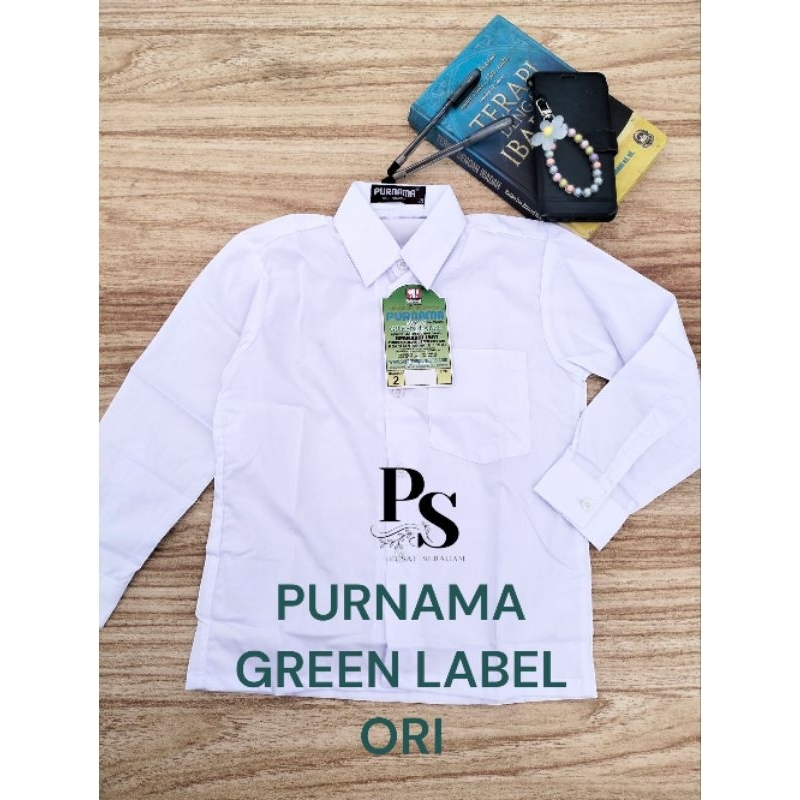 pusat seragam |SERAGAM PURNAMA| KEMEJA PUTIH merek PURNAMA Green label| HEM PUTIH LENGAN PANJANG SD 