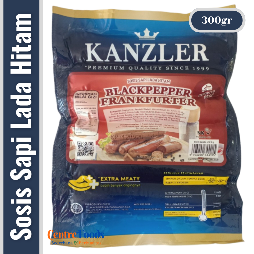 

Sosis Sapi Lada Hitam - Black Pepper FrankFurter Kanzler | Isi 6 Pcs - 300gr [ Harga Per BKS ]