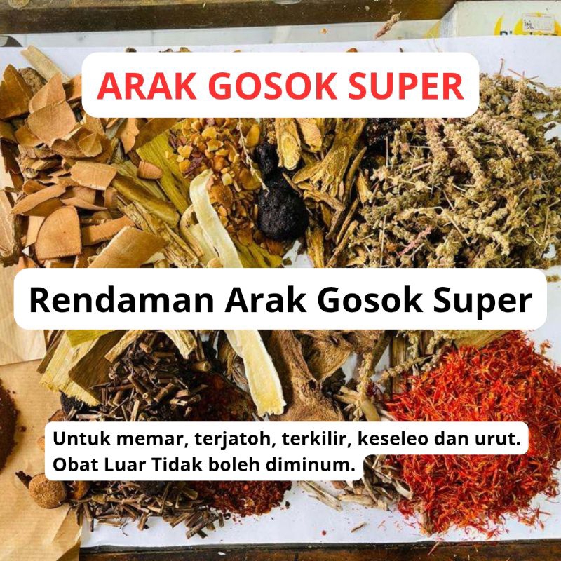 Rendaman Arak Gosok Super Untuk 2 Botol Arak Putih - Untuk Terjatuh, Memar, Terkilir, Bengkak, Kesel