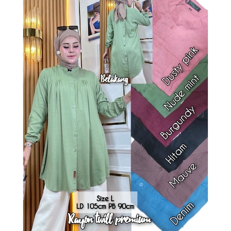 Tunik kancing belakang polos rayon twill premium | Tunik polos rayon kancing | Tunic atasan polos ra