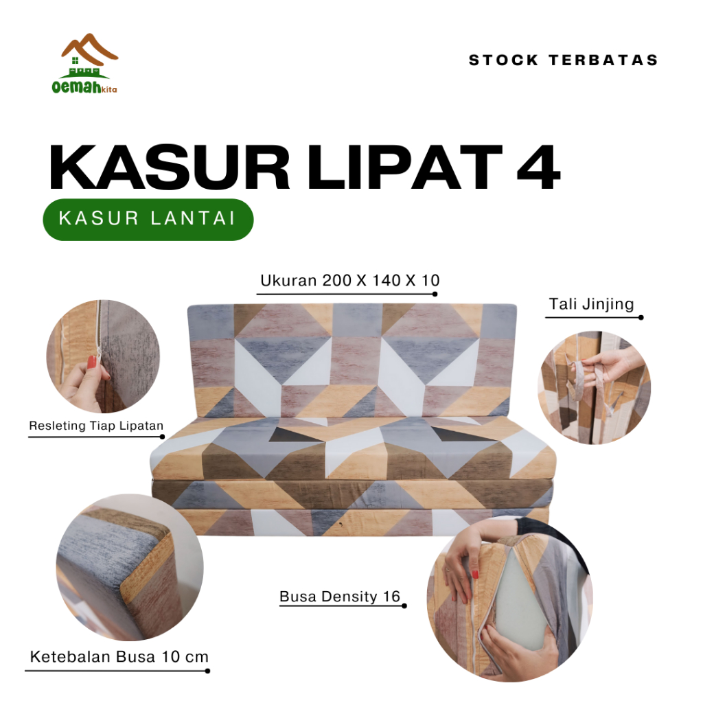 Kasur Busa Lipat 4 Tebal 10 cm Ukuran 140x200 | Kasur Lantai Lipat Garansi 5 Tahun
