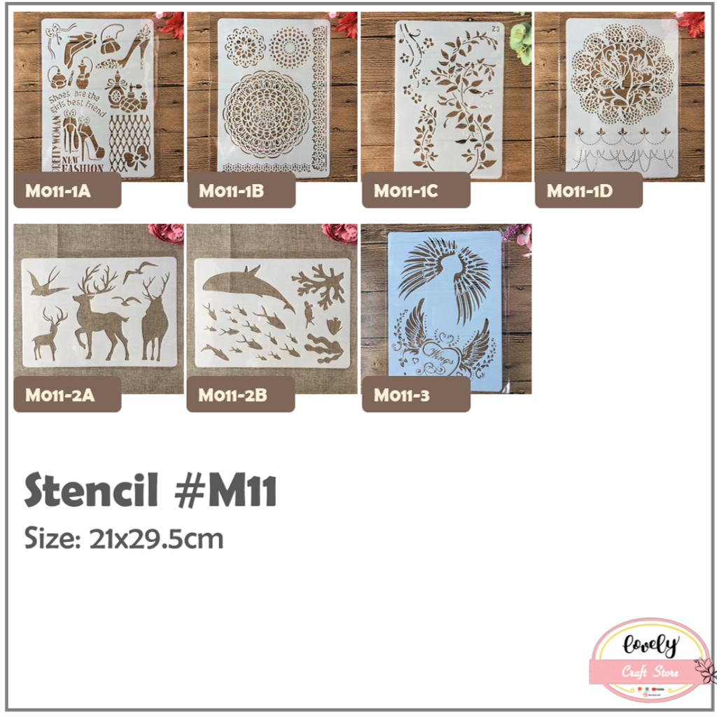 

LovelyCraftStore | M11 - Plastic Stencil Plastik Stensil Cetakan Stensil Lukis, Stensil Kue, Baking, Journal, Scrapbook, Bujo, Drawing, etc ~ round lace, ivy, shoes, deer, seawed