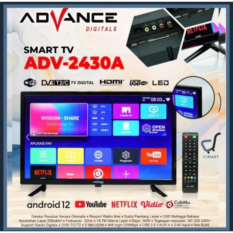 Advance TV Led Android 24inc ADV-2430A Smart Tv Digital Frameless 24"inch