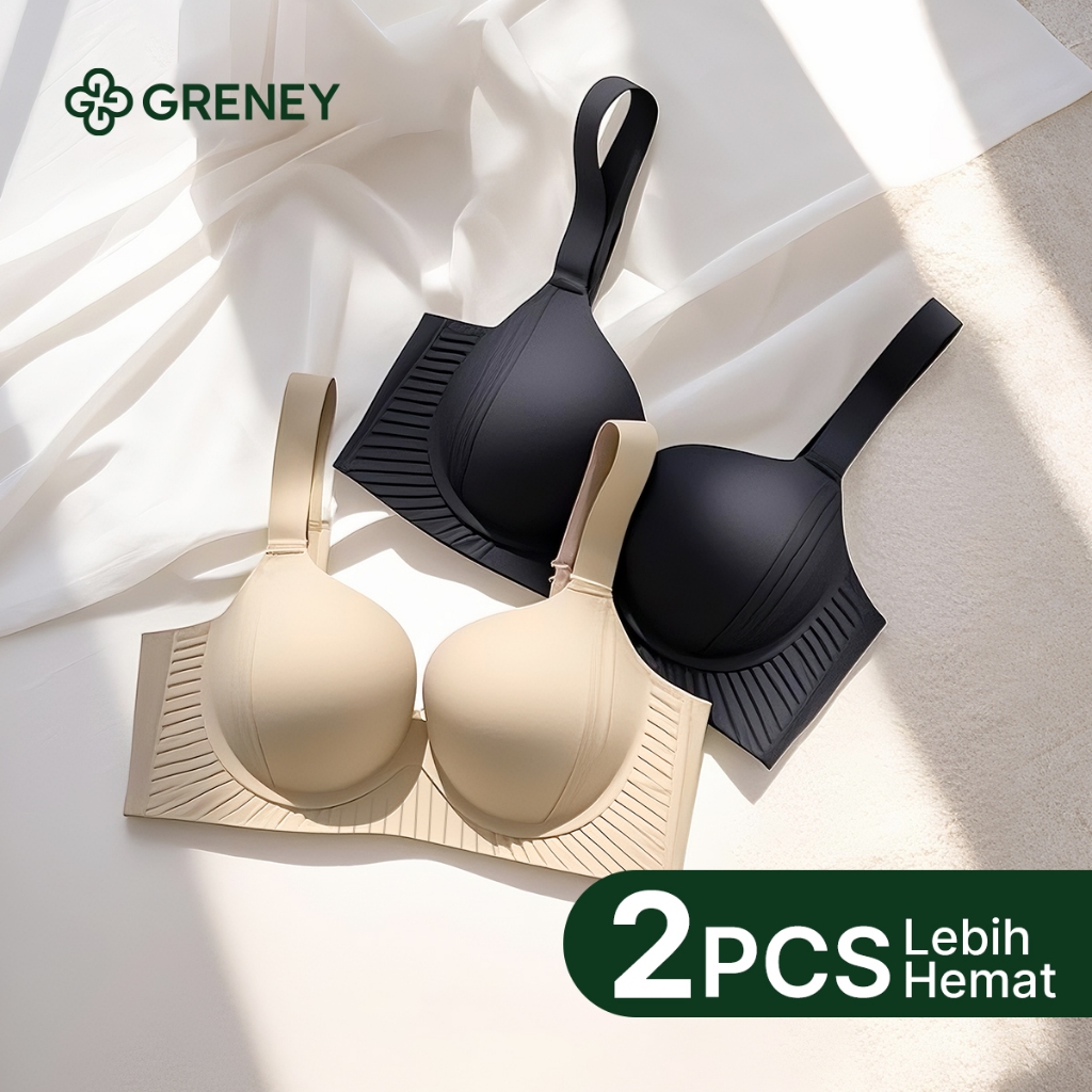 GRENEY-Gbras-Paket bra (2PCS) Bra Jumbo Big Size Desain Cup Pijat Tanpa kawat Push Up Seamless Bra C