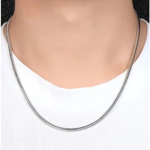 Terbaru Kalung Titanium Pria Model Rantai Bulat panjang 50 cm warna silver / kalung pria terbaru