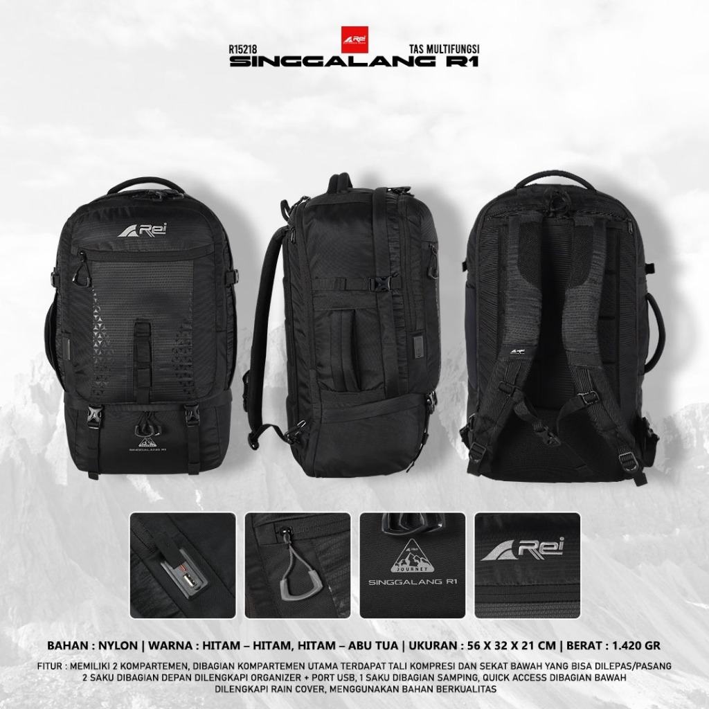 Tas Ransel Multifungsi Singgalang R1 Hitam Arei Outdoorgear