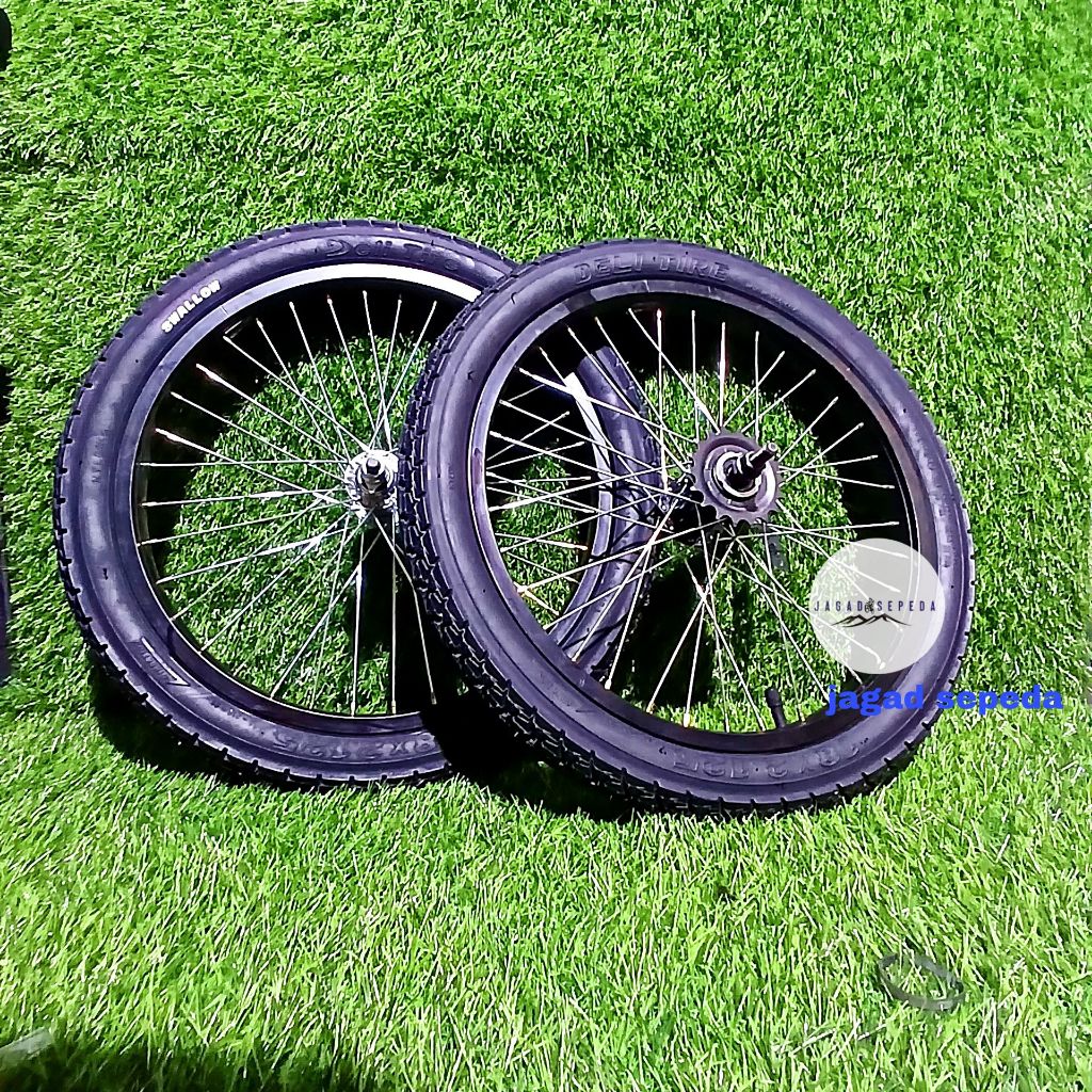Roda sepeda torpedo 18 in di pasang ban 18 x 2.125 swallow tinggal pasang / wheel set 18/velg sepeda