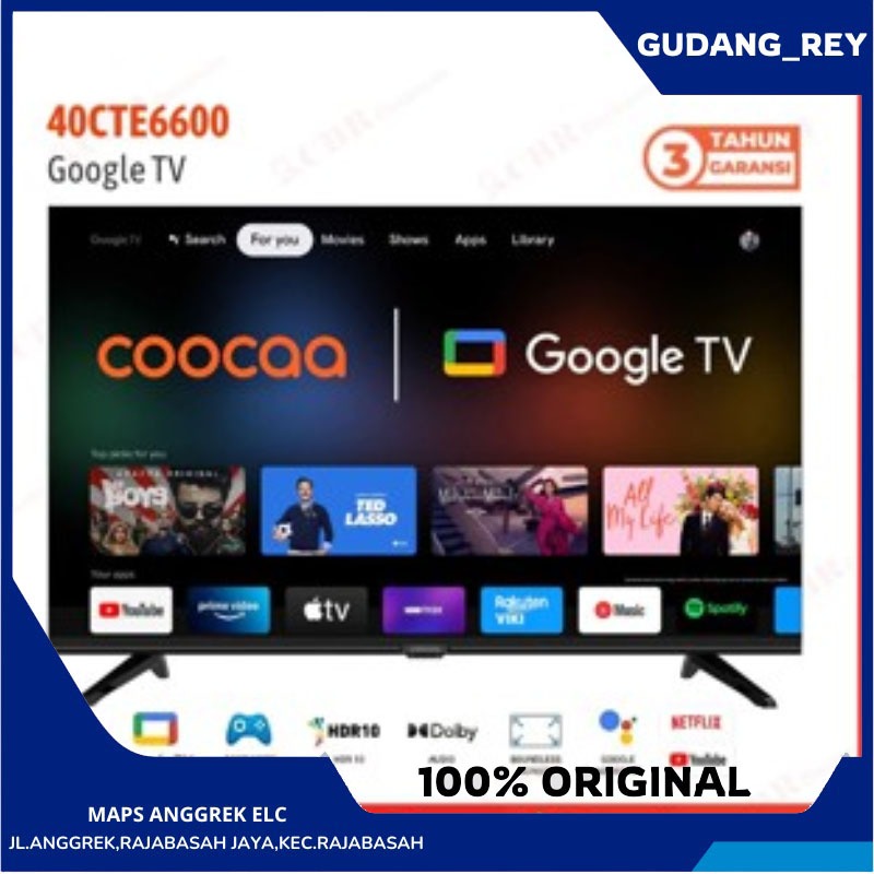 TV Coocaa 40 Inch LED 40CTE6600 (Full HD - Google TV) GARANSI RESMI