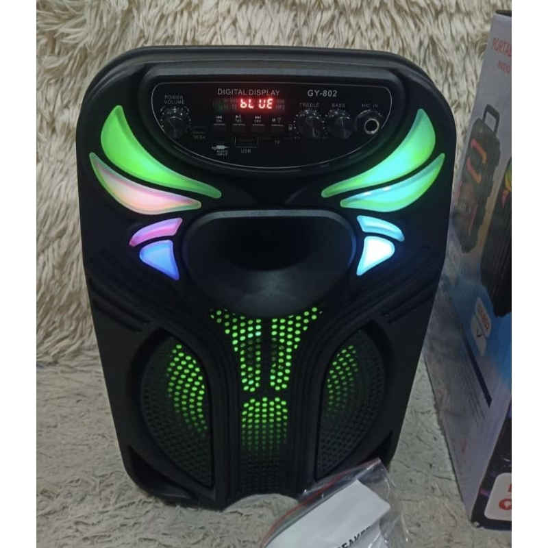 super bass gy 802speaker portabel bluetooth Bonus mic kabel tersambung Ukuran 8 inchi22 x 18 x 38 cm