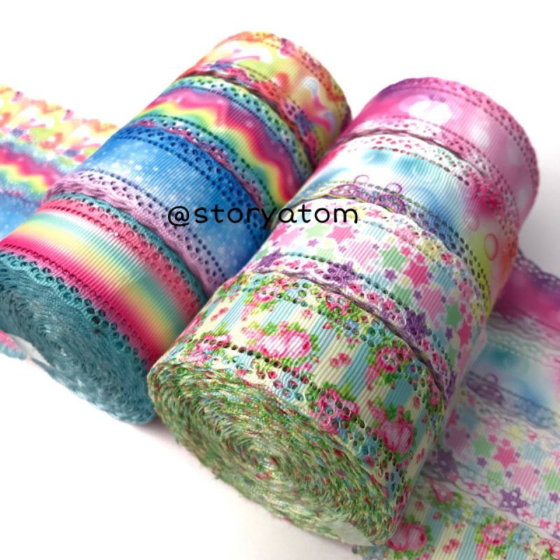 

1 YARD | 3 CM | PITA GRGOSGRAIN RAINBOW PINGGIRAN GELOMBANG / PITA MOTIF RAINBOW / PITA RAINBOW