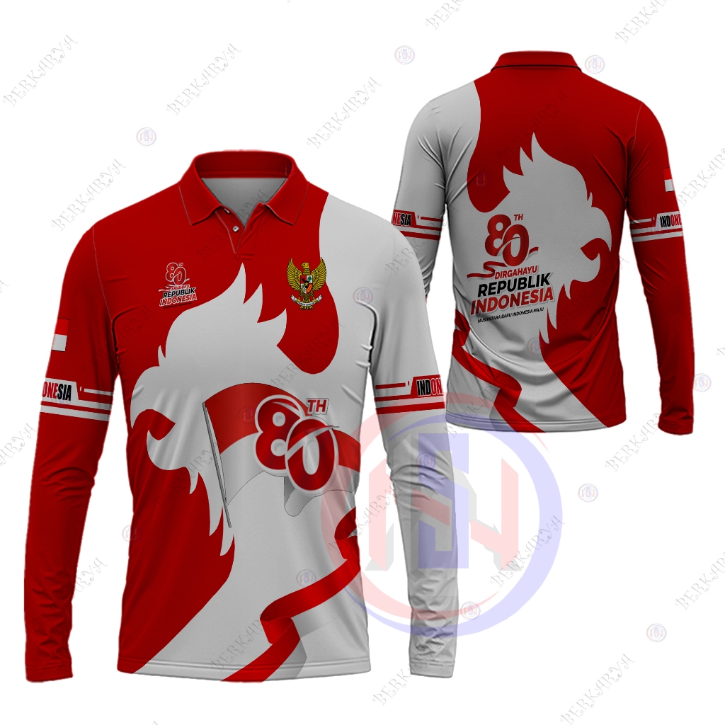 Kaos Polo Pria 17 Agustus Indonesia HUT RI-80 Baju Kaos 17 Agustus 2025 Fullprinting