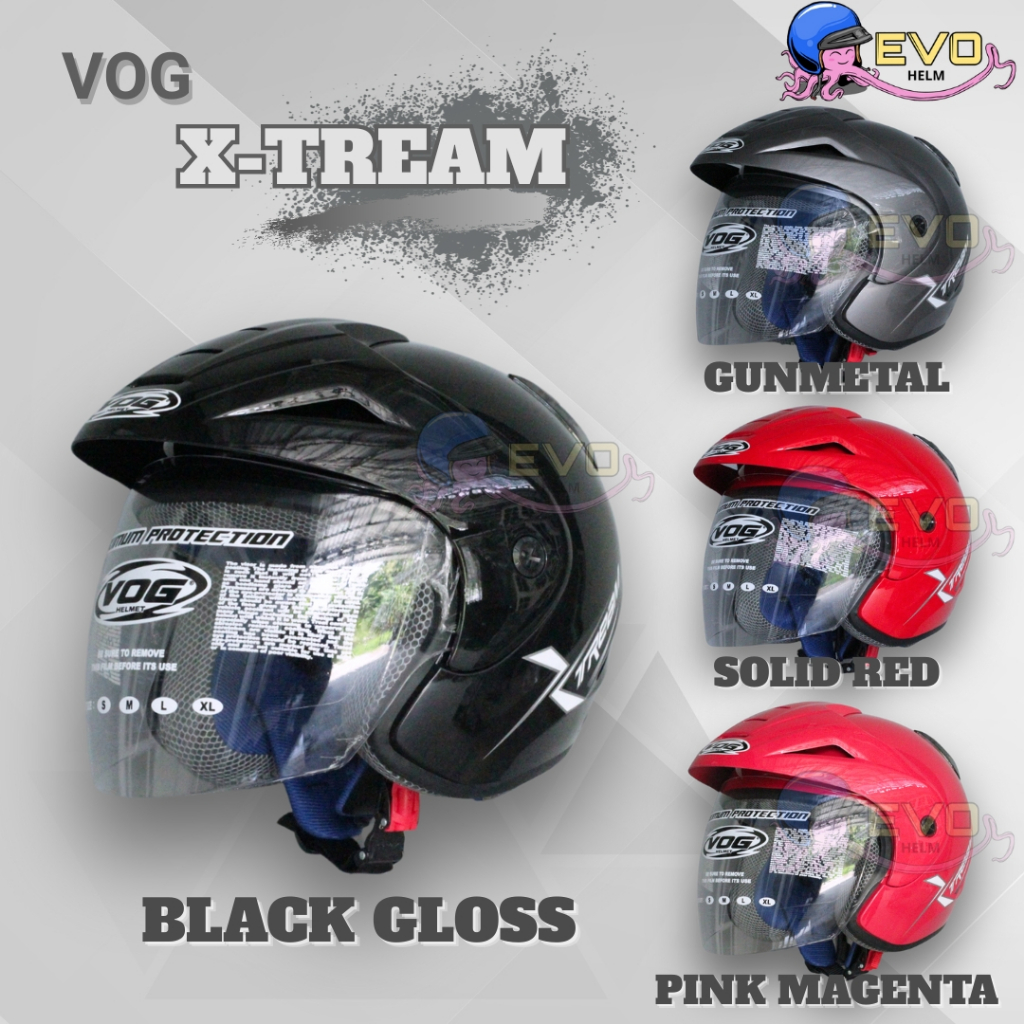 VOG X-TREAM HELM HALF FACE SOLID ORIGINAL, HELM HALF FACE VOG XTREAM & VOG VOLT PRIA & WANITA DEWASA
