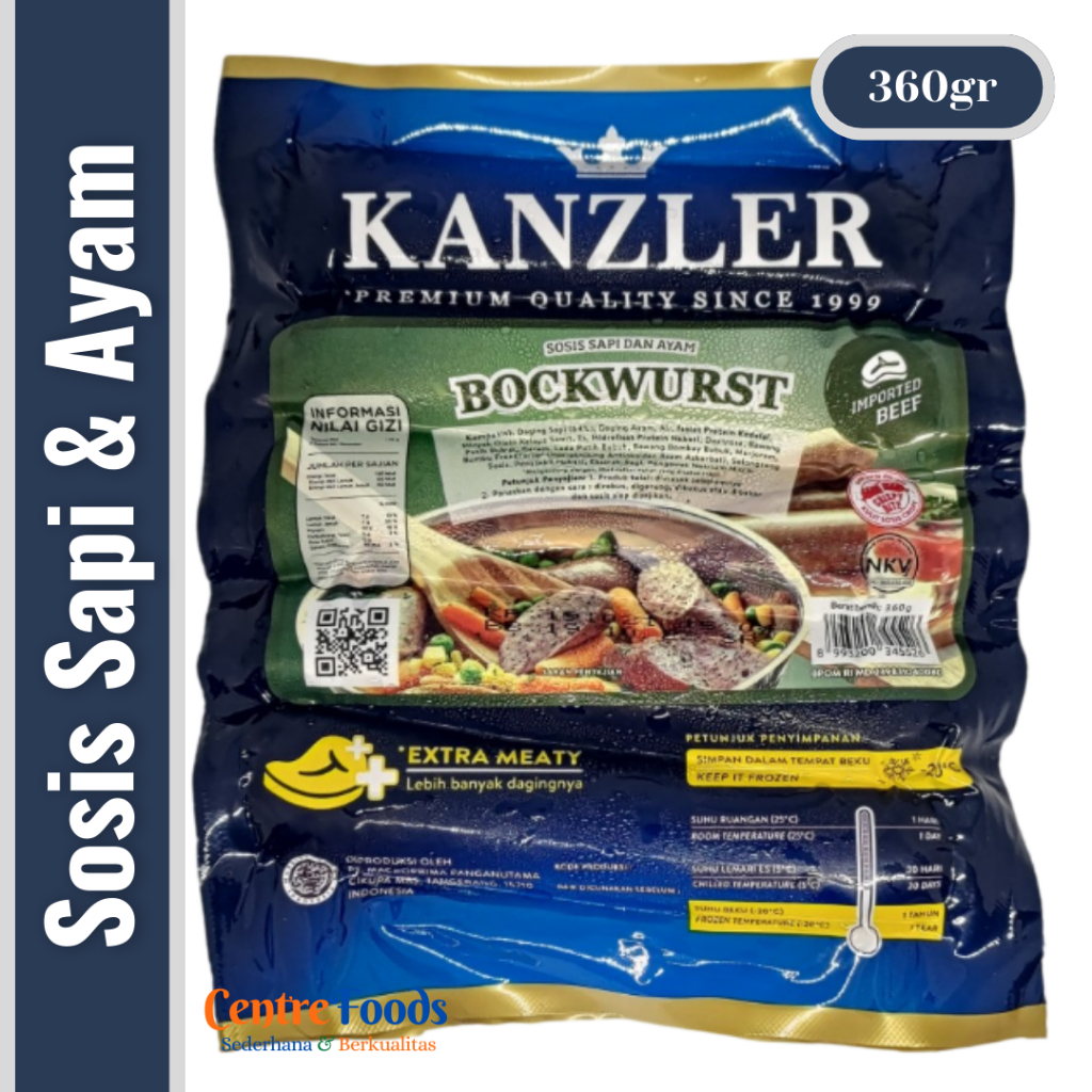 

Sosis Sapi & Ayam - Bockwurst Kanzler | Isi 5 Pcs - 360gr [ Harga Per BKS ]