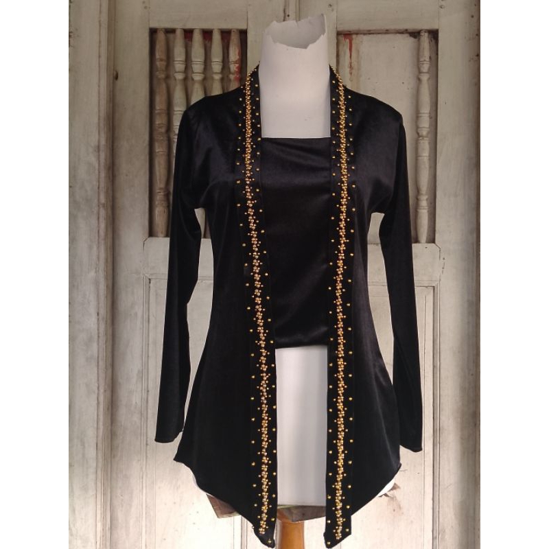 Kebaya Kutubaru Bludru Tabur Payet Mutiara Gold