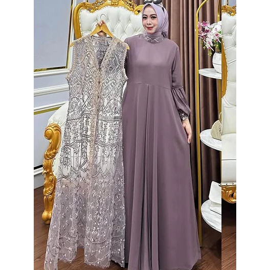 Dress Gamis Pesta Set Inner Outer Terpisah Brokat