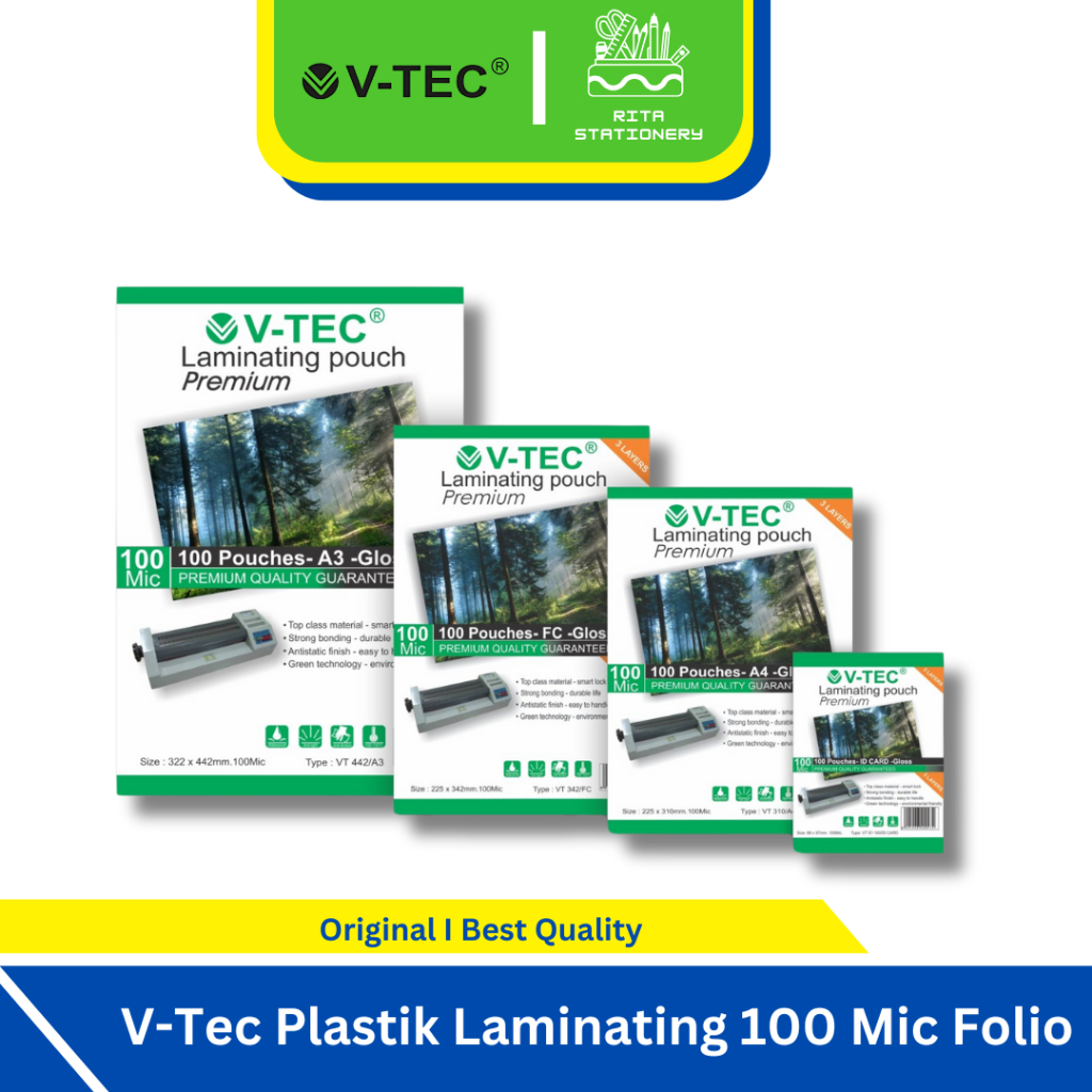 

V-TEC Plastik Mika Laminating Folio A4 / F4 / A3 100 Micron - 1 Pack