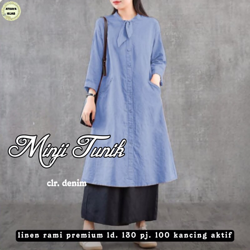 Kemeja Wanita Lengan Panjang Minji Tunik Jumbo Ld 130 By Athaya Bahan Linen Rami Kancing Depan Aktif