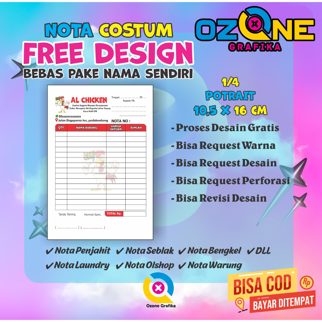 

PROMO Cetak Nota Custom Murah ukuran 1/4