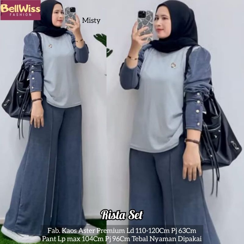 RISTA SET SETELAN ONE SET SETCEL BLOUSE CELANA WANITA CASUAL JUMBO KAOS ASTER PREMIUM LD 120 CM FIT 