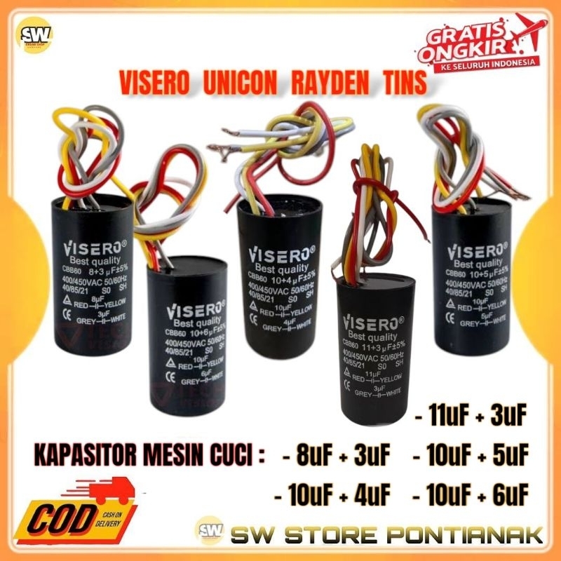 KAPASITOR MESIN CUCI KABEL 4 450VAC UNIVERSAL 2 TABUNG / SPAREPART MESIN CUCI KAPASITOR MERK RAYDEN 