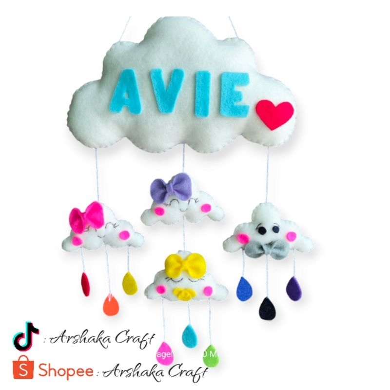 HIASAN DINDING AWAN FLANEL COCOK UNTUK DEKORASI KAMAR ANAK FREE NAMA