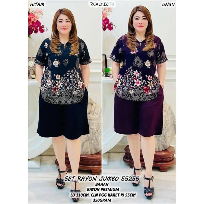 Set Rayon Jumbo 55256 Wanita Celana Baju Dewasa - Atasan, Kulot, Panjang, Pendek, Linen, Katun